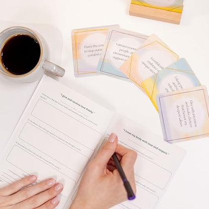 Affirmation Cards for Women with Guided Journal – 52 Positive Affirmations Cards, Wooden Stand & Daily Reflection Workbook, Mindfulness Cards for Desk, Self Care and Motivational Gift Set