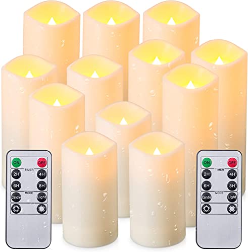 YOROXRG 12 Pack Flameless Candles Battery Operated Waterproof Led Candles (D:2.2" X H:4" 5" 6" 7") Candles with 2 Remotes Contro for Wedding, Party, Birthday - color: 12Pack-Iovry