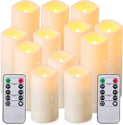 YOROXRG 12 Pack Flameless Candles Battery Operated Waterproof Led Candles (D:2.2" X H:4" 5" 6" 7") Candles with 2 Remotes Contro for Wedding, Party, Birthday - color: 12Pack-Iovry