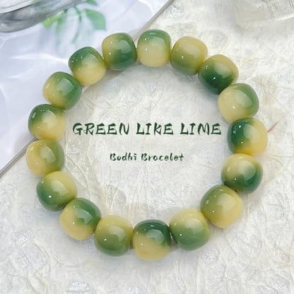 MUDI Bracelet For Women, Bodhi Seed Beads Bracelets Fidget Healing Energy Protection Stretch to My Man Jewelry Gift - color: Round Green Like Lime