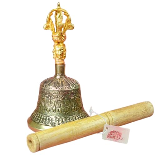 RareZen Tibetan Singing Bell with Wooden Stick Buddhist Bell | Traditional Vintage Bell for Yoga, Mindfulness, Relaxation and Healing | Meditation Bell For Chakra Balancing & Sound Therapy (5 inch) - size: 5 inch