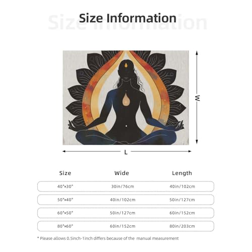 Yoga Meditation Printed Flannel Blanket 60x50 Inch 240g - for Bedroom, Sofa, Office, Plush Warm Sofa Throw Blanket, Comfy Blanket All Seasons - size: 60x50 Inch