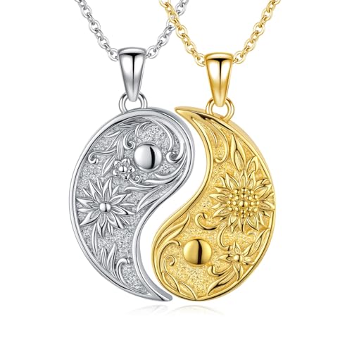Yin Yang Necklaces for Women Men 925 Sterling Silver Pendant Necklace Yin Yang Jewelry for Women Men Couples - style: Flower