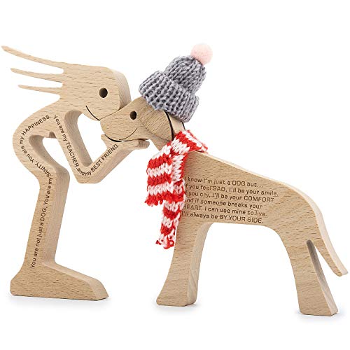 Wooden Woman and Dog Figurines Home Decor for Living Room (Large Size) - color: Women+dog Words Engraved 2