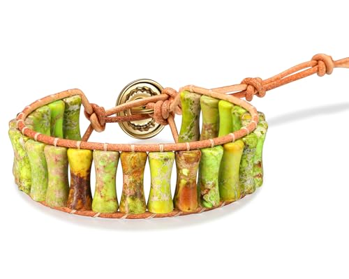 Inspirational Gifts Healing Bracelets for Women，Get Well Soon Encouragement Gifts for Women Friends Sister Mom，Handmade Natural Stone Healing boho Friendship Jewelry for women - color: Light Green - Leather