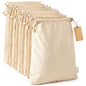 LEAFICO Multipurpose Eco Cloth Bags - Large 10x12 Inch (12 Pack) - Cotton Produce Storage Sacks - Muslin Drawstring Pouches for Vegetables - Bread Bags - Fabric Sachets - size: Large 10x12"