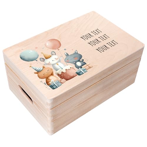 Creative Deco Personalized Wooden Storage Box Child Birthday Box | 11.8x7.87x5.51in (+-0.5) | Hinged Lid Handles & Engraving | Birthday Gift Box | Rough UNSANDED Keepsake Memory Souvenir - color: Beige, size: Personalization