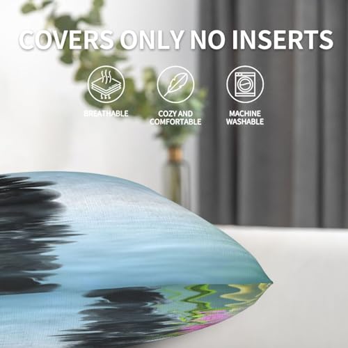 Teal Decorative Throw Pillow Cover Asian Zen Stone, Pillow Covers 18"x 18" Set of 2 Meditation Japanese Bamboo Pattern Spa Room Decor for Living Room Couch Cushion Bed Indoor Home Decor