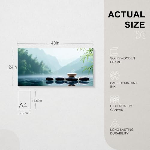 Iallbin Buddha Wall Art & Zen Wall Decor, White Lotus on Water Canvas Painting - for Yoga Meditation Room, Spa & Bathroom,Iallbin Zen Stone Wall Art & Zen Wall Decor, Blending the essence of landscape artistry - for Yoga Meditation Room, Spa & Bathroom, G