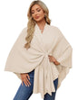 PULI Women's Elegant Shawl Wraps Soft Open Front Poncho Sweater for Spring Fall Winter - color: Front Tab-beige