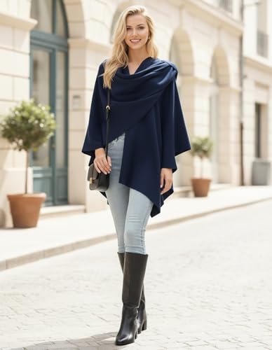Womens Open Front Poncho Sweater Wrap Topper Knitted Elegant Shawls Cape for Spring Fall Winter - color: Series 1-darkslateblue