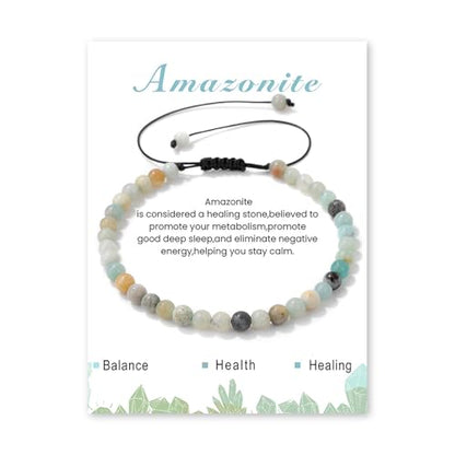 Crystal Bracelet for Women 4mm Adjustable Braided Natural Stone Bracelets Handmade Beaded Bracelets Gemstone Bracelet Healing Crystal Bracelet Crystal Jewelry for Women - style: amazonite