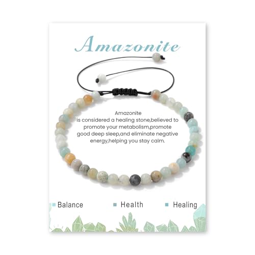 Crystal Bracelet for Women 4mm Adjustable Braided Natural Stone Bracelets Handmade Beaded Bracelets Gemstone Bracelet Healing Crystal Bracelet Crystal Jewelry for Women - style: amazonite