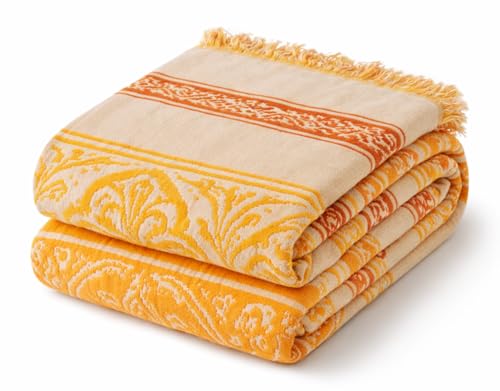 100% Cotton Boho Throw Blanket for Home Decor – Classic Farmhouse Quilt Bedding, Muslin Blankets for Adults, Vintage Woven Decorative Blanket for Couch, Bed Layering Use, Bohemian Stripe, 50"x60" - color: 3 - Bohemian Stripe, size: Throw (50 x 60 Inch)