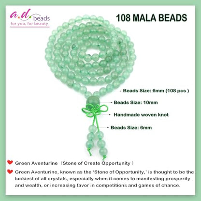 AD Beads 6mm 8mm 108 Prayer Mala Jasper Elastic Bracelet - Handmade Yoga Meditation Healing Power Energy Gifts for Unisex Adult. - color: Green Aventurine(Opportunity)