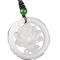 Meditation Necklace, White Jade Pendant Hollow Flower Necklace Jewellery Luck Amulet