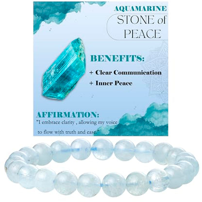 Bivei 8mm Beaded Bracelets for Women Handmade Semi Precious Natural Stone Stretch Elastic Jewelry Yoga Protection Gifts - color: Aquamarine - Calmness, size: Medium 6.8-7.3 inch
