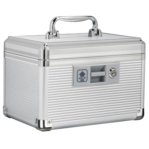 Medicine Lock Box with Key, Alluminum Alloy Box for Medication,First Aid Box with a Removeable Tray to Store Medicines & Pills for Home&Travel,Silver 10 * 6.89 * 6.89 Inch - color: Silver, size: Small-10inch