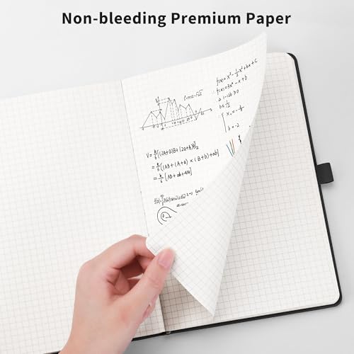 RETTACY Graph Grid Paper Notebook, 192 Pages, A5 Medium Size (5.7'' x 8.3''), 5 Squares per Inch, Leather Hardcover, 100 GSM Thick Paper, for School, Students, Math, Engineering (Gray) - color: Gray, style: Grid
