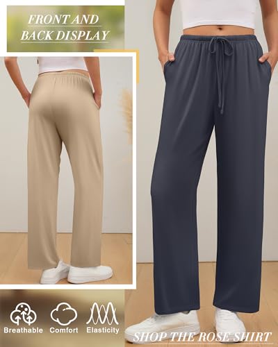 3 Pack Women's Lounge Pants Cozy Wide Leg Yoga Pants Casual Drawstring Loose Baggy Sweatpants with Pockets - color: Black, Charcoal Gray, Khaki, size: Medium