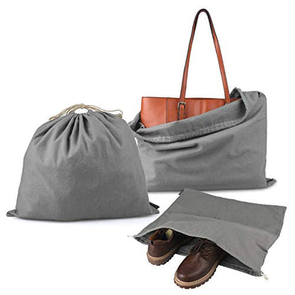 PlasMaller Dust Cover Storage Bags Purified 100% Cotton Flannel with Drawstring Pouch For Handbags Purses Pocketbooks Shoes Boots Set of 3 (Grey) - color: Grey