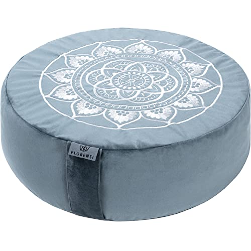 Florensi Meditation Cushion - Comfortable Floor Pillow - Traditional Tibetan Meditation Pillow with Beautiful Velvet Cover - Large Floor Cushion Seating for Adults - Premium Yoga Buckwheat Bolster - color: Ocean Abyss