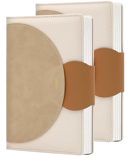 CAGIE Lined Journal for Women, 100GSM Leather Journals for Writing with Buckle Closure,A5 Hardcover Diary Journaling Notebooks for Business Work School Note Taking 5.9" x8.5 (Brown x 2) - color: Brown and Brown