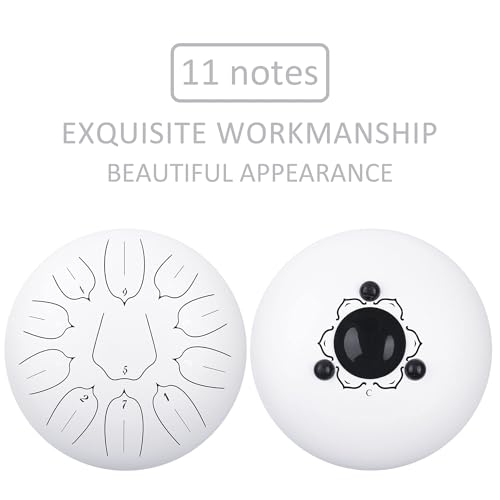 Steel Tongue Drum 12 Inch 11 Notes for Adults - Ethereal Metal Instrument for Meditation & Yoga with Music Book, Mallets & Carry Bag (White) - color: White