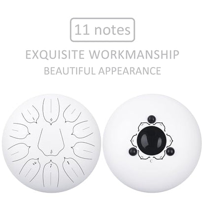 Steel Tongue Drum 12 Inch 11 Notes for Adults - Ethereal Metal Instrument for Meditation & Yoga with Music Book, Mallets & Carry Bag (White) - color: White