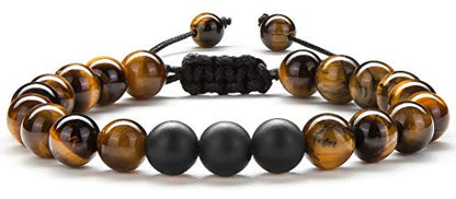 Men Women 8mm Tiger Eye Stone Beads Bracelet Elastic Natural Stone Yoga Bracelet Bangle - color: Tiger Eye Matte-21018