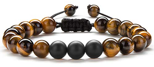 Men Women 8mm Tiger Eye Stone Beads Bracelet Elastic Natural Stone Yoga Bracelet Bangle - color: Tiger Eye Matte-21018