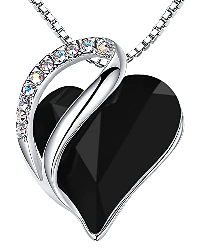 Leafael Gift Necklaces for Women, Infinity Love Birthstone Heart Crystal Pendant, Birthday Anniversary Jewelry for Wife, Mom, and Her, Silver Plated, 18" + 2" Adjustable Chain - color: 13b-Protection-Jet Black