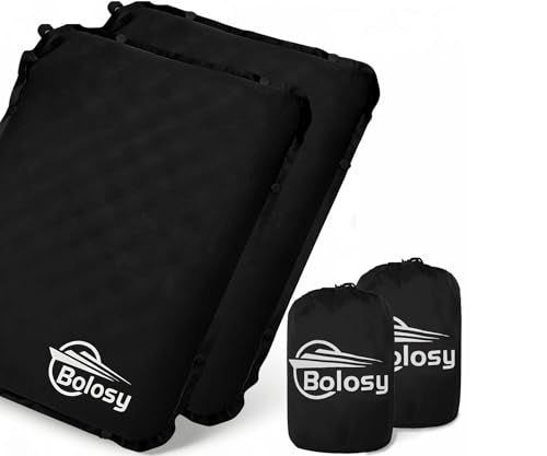 Bolosy 2 Pack Waterproof Inflatable Seat Cushion Button-Attachable Self-Inflating Memory Foam Stadium Seats for Air Travel Backpacking Sports Events Outdoors Camping Car Pad