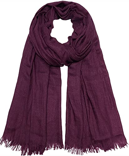 Women Summer Scarfs Lightweight Large Long Gauze Shawl Linen Beach Wrap Plain 75”×43” - color: Dark Purple