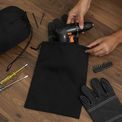 Black Cotton Drawstring Bags, Reusable Quality with Double String, For Pantry Gifts Kitchen - Pack of 6 (Black Cotton Blend, 10 x 15 Inch) - color: Black Cotton Blend, size: 10 x 15 Inch