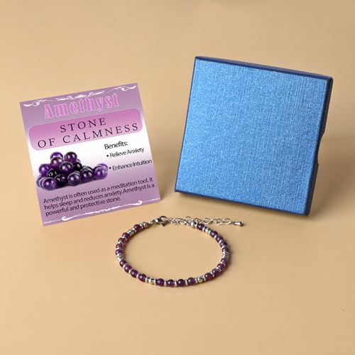 LPBeads Beaded Bracelets for Women Energy Gemstone Charm Jewelry Adjustable Bracelet Gifts for Mom, Daughter, Wife, Friends, Bestie - color: Amethyst