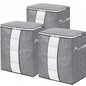3-Pack Heavy-Duty Storage Bags with Zipper | Waterproof Moving & Travel Storage Organizers | Foldable Reinforced Handles for Clothes, Bedding,Blankets | Space-Saving,Vertical Style,Grey