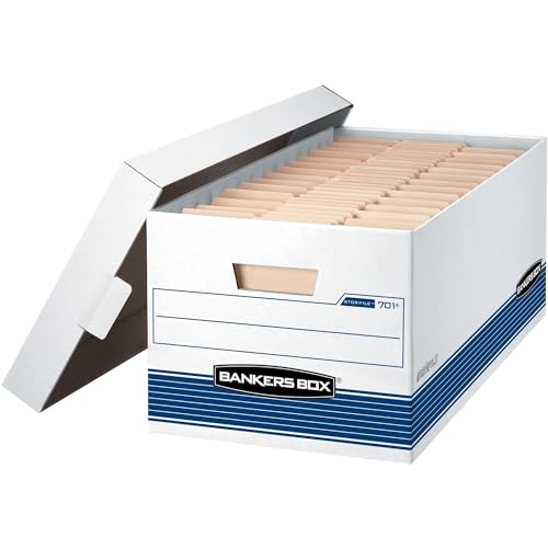Bankers Box 20 Pack STOR/FILE Medium-Duty File Storage Boxes, FastFold, Lift-Off Lid, Letter, White/Blue - size: 20-Pack