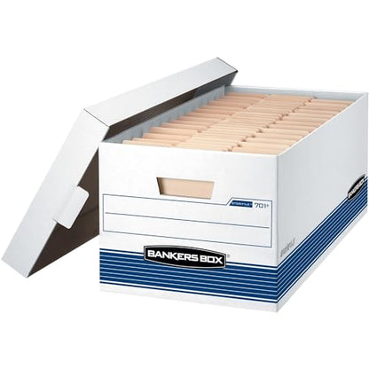 Bankers Box 20 Pack STOR/FILE Medium-Duty File Storage Boxes, FastFold, Lift-Off Lid, Letter, White/Blue - size: 20-Pack