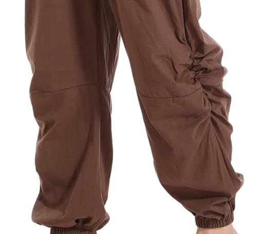 perdontoo Mens Casual Cotton Linen Pant Elastic Waist Drawstring Yoga Jogger Pants - color: Brown, size: Medium