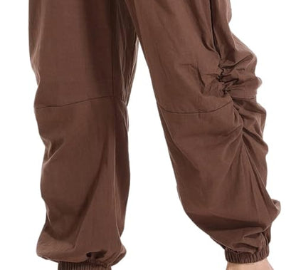 perdontoo Mens Casual Cotton Linen Pant Elastic Waist Drawstring Yoga Jogger Pants - color: Brown, size: Small