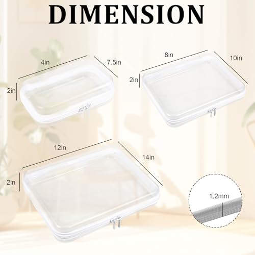 2 Pcs Clear Hard Shell Zipper Case, Portable Clear Zipper Pouches Hard Shell, Waterproof Plastic Transparent Storage Box Set with Double Zips for Cosmetic Stationery Snack Toy Storage Organizer Bins - size: 4in*1PCS,8in *1PCS