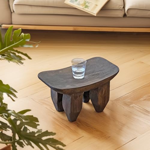 Handcrafted Solid Wood - Raw Timber Oval Four-Legged Stool, Living Room Mini Coffee Table Decor, Sturdy Home Decor Piece