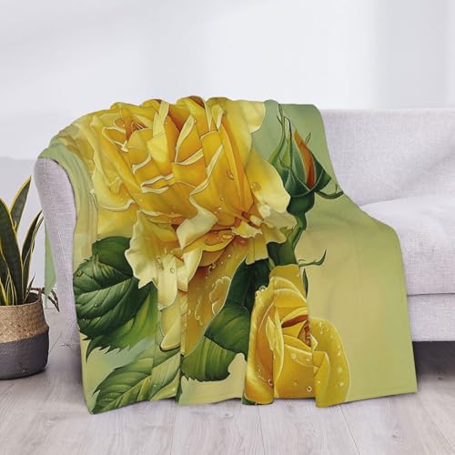 Yellow Rose Prints Throw Blanket (320g Flannel) Anti-Pilling Warm Fuzzy Blankets for Bed Sofa Couch Travel 40x30 Inch - color: Yellow Rose, size: 40x30 Inch