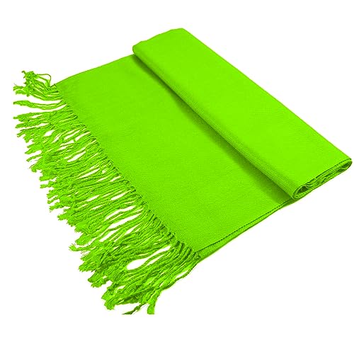 Glory Max Women Large Soft Silky Pashmina Shawl Wrap Scarf in Plain Solid Colors - color: Grass Green