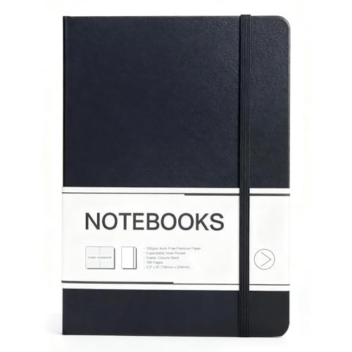 M&G Lined Journal Notebook, 160 Pages, A5 Medium Size 5.6" x 8" for Men Women, 100GSM Thick College Ruled Paper for Journaling, Writing, Work & Office, Leather Hardcover, Black - color: Black, style: Lined
