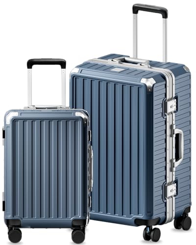 Luggage Sets with Spinner Wheels, 8010S Aluminum Frame Zipperless Polycarbonate Hard Shell Suitcase Sets (ZX-Core, Blue, 2 Piece (20/28)) - color: Ocean Blue, size: 2 Piece Set (20/28)