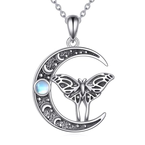 Witch Knot/Trinity/Triple Moon Necklace S925 Sterling Silver Protection Jewelry Gifts for Women - style: Luna Moth