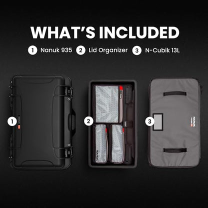 NANUK 935 Pro Photo with N-Cubik – Waterproof Travel Camera Hard Case with 13L N-Cubik Insert and Wheels, 22” x 14” x 9”, Dustproof and Impact-Resistant, Airline Carry-On Approved – Black - size: 935 with 1 Mobile Organizer