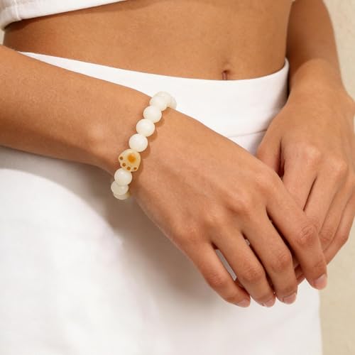 Bodhi Fidget Bracelet Anxiety Relief Items Bodhi Seed Beads, Elastic Wristband Meditation Yoga Mindfulness Worry Beads, Birthday Gift for Her for Women, White Dot Print Stackable Jewelry - color: A2:Cat Paw Bracelet